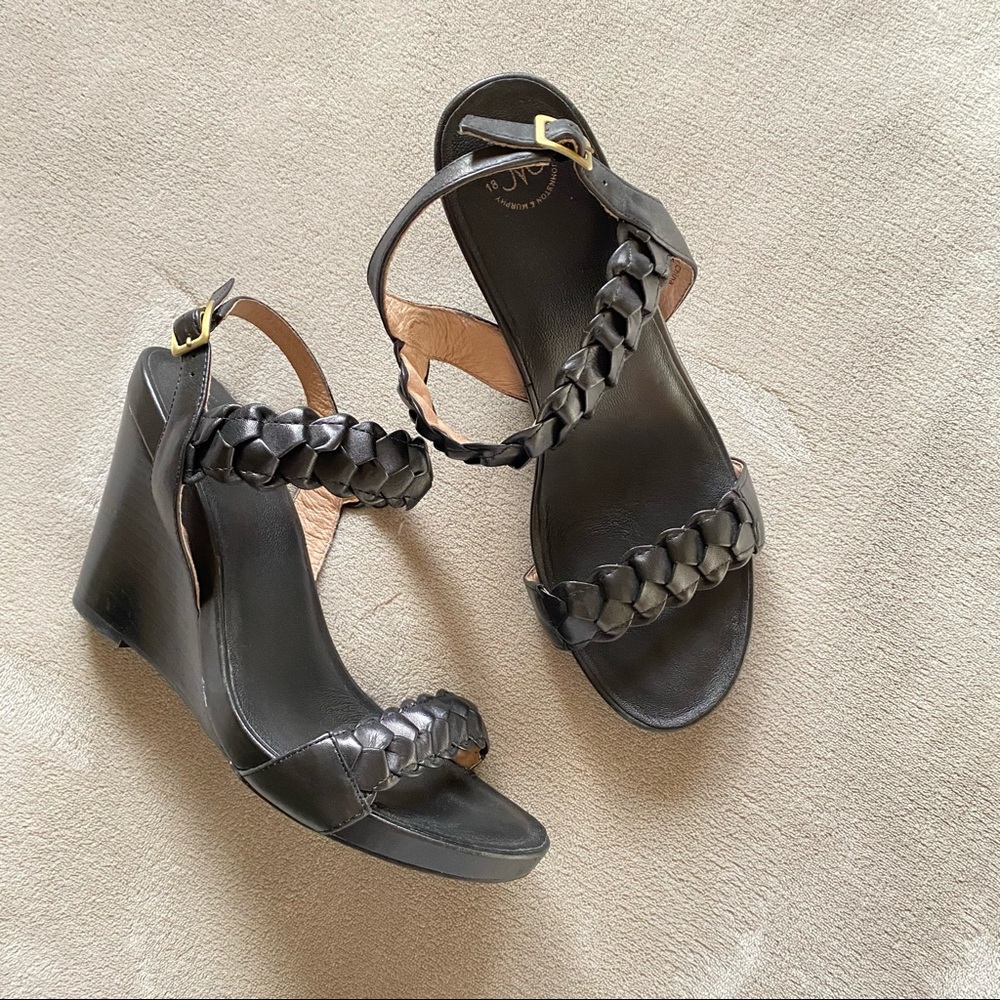 Johnston & Murphy Womens Black Wedge Sandals